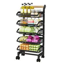 Living And Home 5-Shelf Kitchen Cart - Movable Storage Trolley With Wheels (42cm W Black)