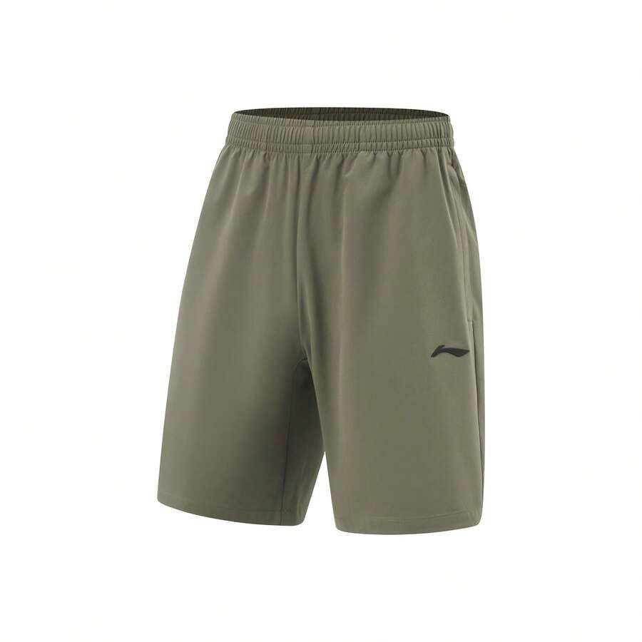 Pantalones cortos de entrenamiento de secado rápido para hombres LI-NING, tela transpirable y elástica, súper suave, pantalones cortos de fitness para deportes interiores/exteriores, AKSV111 - verde mingcha - Ver 1