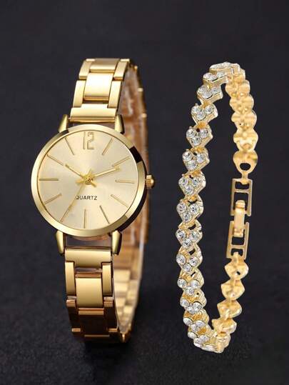 1 pieza Reloj de pulsera pequeño digital de graduación con correa de acero para chicas y 1 pieza de conjunto de joyería con pulsera para damas