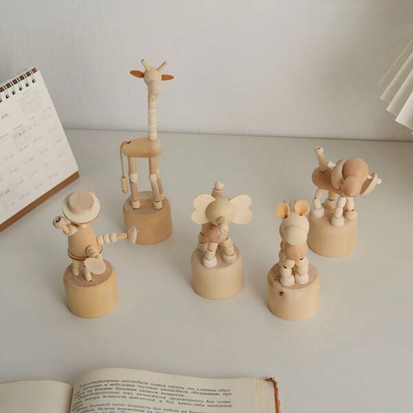 1pc Wooden Mini Animal Desktop Decor, Creative Cute Toy, Bedroom Decoration, Living Room Ornament, High Playability, Birthday Gift, Holiday Party, Suitable As Small Gift