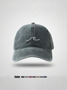 新款复古做旧波浪图案刺绣棒球帽，休闲波浪图案太阳帽，适合学生和情侣