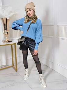 Women's Cold Weather Blouse Turtleneck Knitted Sweater - Biru - View 4