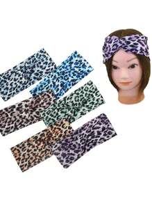 1/6pcs Elastane Fashion Leopard Print Yoga Headband - Wide Knot Sports Sweatband For Normal Hair Vintage Style Soft Stretchy Non-Slip Moisture-Wicking Leopard Print Headbands For Women - Stylish Sports Accessories For Running, Cycling, Gym
