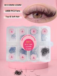 500/1000/2000 片预制睫毛簇，3D 预制睫毛簇，8-15mm 混合长度，D 卷度，预制喇叭形睫毛簇，薄底预制蓬松睫毛嫁接（0.07 D 8-15mm） - D - 查看 1