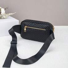 Nuevo bolso de cintura de unicolor de moda, decoración minimalista con logo plano - Negro - Ver 5