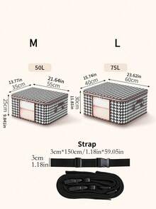 1pc/2pcs Fabric Duvet Storage Bag, Waterproof Moisture-Proof Blanket Organizer Bag, Travel Garment Packing Bag, Foldable Handled Large Capacity Houndstooth Storage Bag, Wardrobe Seasonal Clothes Zipper Storage Box, Clean And Tidy