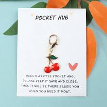 Charming Cherry Pendant Keychain With Pocket Hug Card - "Please Keep It Safe And Close, It Will Be There Beside You When You Need It Most" - Ideal For Birthdays, Weddings, Valentine's Day, Easter, Graduation, Mother's Day, Father's Day - Inspirational Gift, Mini Keepsake, Alloy Material, Keychain Gift|Charming Pendant| Alloy, Cherry Gifts - Red - View 8