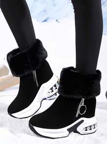 Botas de algodón elevadas cálidas para mujer, Botas de nieve ligeras con borde,Botas de tobillo botas de nieve, Botas Cortas De Plataforma Para Mujer, Botas cortas forradas de piel cálida, Zapatillas De Deporte Cálidas Con Plataforma Para Mujer, Botas Cálidas Cortas De Forro Polar Para Mujer, Cómodas Botas De Tobillo Con Cremallera Lateral, Botas Forradas Con Elegancia