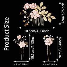 4pcs Gold Leaf Hair Combs, Handmade Bridal Flower Hair Accessories, Wedding Pearl Hair Ornaments, Hairpin & Hairclip Set