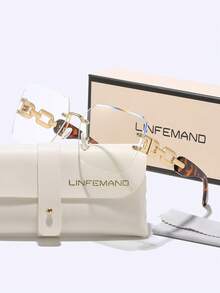 LINFEMAND 独特超大方形无框时尚眼镜，适合女士，奢华链条装饰，派对，庆典，节日礼物，适合夏季海滩度假，户外，旅行 - 彩色 - 查看 11