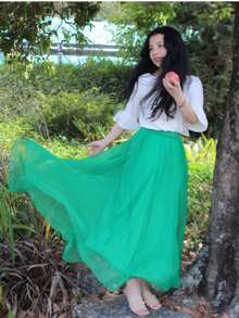 LUCIDVUE 女士夏季连衣裙孔雀蓝闪光面料双层雪纺裙两种穿法海滩度假装大摆优雅裙子回力长裙 - 綠色 - 查看 3