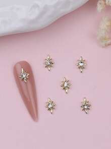 10Pcs Mini Rhinestone-Encrusted Gold Star Men Diy Fingertip Art Decorative Nail Rhinestone Ornaments Nail Supplies Nails Nail Charms Nail Gems - Gold - View 4