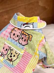 1pc Random Color Pet Pajamas, Cute Printed Lightweight Knit Dog Shirts Home Clothes For Small Dogs & Cats, Breathable For Spring & Summer
