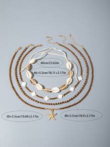 4pcs/Set Bohemian Ocean Style Pearl Beaded Starfish Pendant Necklace Set For Women, Suitable For Beach Party, Gift (Bead & Shell Sizes May Vary)