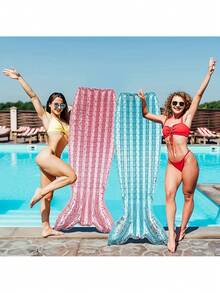 1pc Inflatable Mermaid Pool Float, PVC Adult Floating Bed Inflatable Swimming Lounge Chair, Suitable For Beach, Swimming Pool, Water Party Use In Summer - Multicolor - View 9