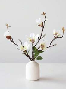 1/2pcs Artificial White Magnolia Flower 15.7 Inches Fake Magnolia Long Stem Plastic Flower Home Hotel Office Wedding Party Garden Decoration