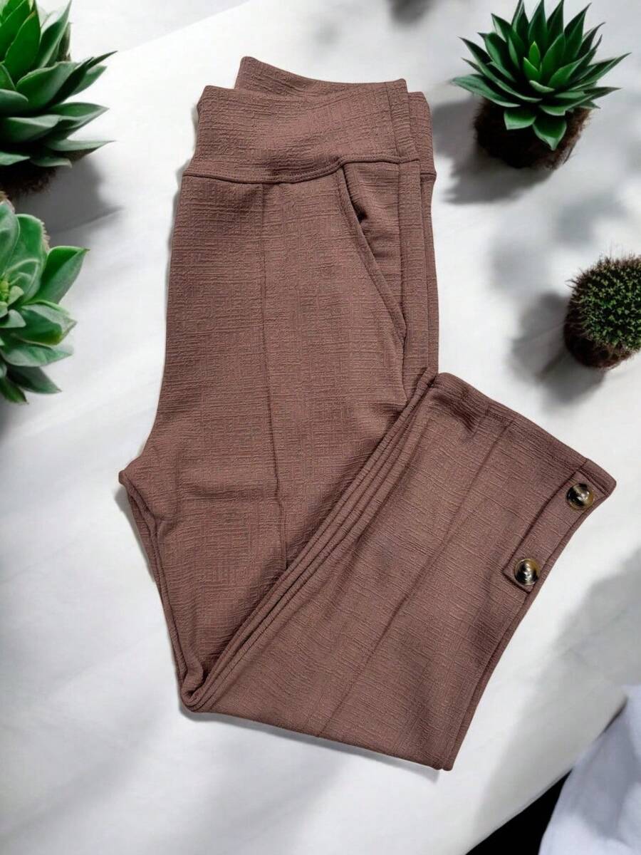 CAPRI PANTS Casual Pocket Button - Khaki - View 1