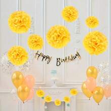 12pcs Yellow Paper Flower Balls - Elegant DIY Party Decor For Weddings, Birthdays, And Bachelor Parties - Vibrant Hanging Decoration With Golden Accents