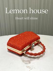 1pc Shiny Rhinestone Embellished Orange Handbag, Suitable For Women's Formal Dresses, Elegant Clutch Purse For Evening Party, Wedding Bridal, Suitable For Formal Occasions, Parties, Weddings - Orange - View 4