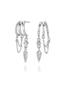 Stylish Designer 925 Sterling Silver Luxury Fantasy Geometric Tassel Zirconia Drop Stud Earrings For Women Daily Wear High Quality