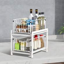Living And Home Sliding Under-Sink Rack - 2-Tier Pull-Out Organizer (26cm White)