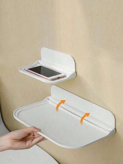 1 Pc Foldable Wall Mounted Storage Rack, For Bathroom, Toilet, Bedside, Phone, Wi-Fi Router, No Drilling RequiredRoom Decor