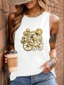 Gears Steampunk Inspired Illustration Women's Vest - White - View 1