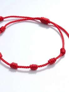 Kit 4 Pulseira Vermelha De 7 Sete Nós Kabbalah Afastar O Mal