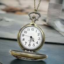 1pc Classic Vintage Style Dual Bear Design Big Size Necklace Pocket Watch, Suitable As Gift For Men And Women