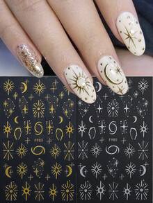 2/8/16pcs Gold & Silver Foil 3D Embossed Moon, Sun, Snake, Star, Mythology Eye Nail Art Stickers, Melbourne Style, Self-Adhesive, Suitable For Women & Girls Fashion DIY Manicure Nails Nail Supplies - Multicolor - View 10