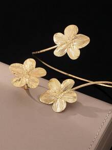 Set de 2 piezas de brazalete y anillo de flor dorada con diseño minimalista elegante, adecuado para fiestas, banquetes y cenas de mujeres, como regalo