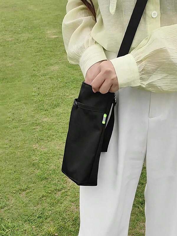 Bolsa para botella de agua de unicolor, accesorio de camping de lona para exteriores con funda protectora de taza y correa