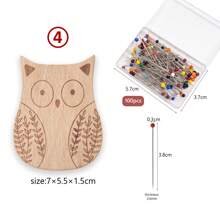 Carved Beechwood Animal Magnetic Pin Holder With 100pcs 38mm Sewing Pins