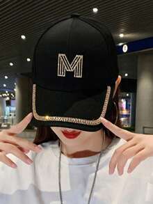 1PC Ladies Rhinestone Sun-Shading Baseball Cap Fashion Single Letter M R D Alloy Hat Sun-Shading Cap Leisure Sun-Proof Hat - Black - View 4