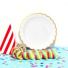 10件/20件/40件/套，白色纸质扇贝盘配金箔9英寸7英寸一次性白色扇贝婚礼盘沐浴生日派对甜点盘 - 白色 - 查看 4