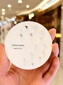 14pcs Elegant Mini Weekly Earring Set, Korean Style Versatile Rhinestone Ear Jewelry