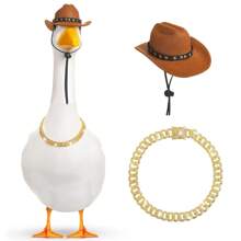 2pcs Western Cowboy Chain Collar Porch Goose Outfits For 23"/ 17'' Lawn Cement Goose Statue Clothes Cowboy Hat With Chain Collar
