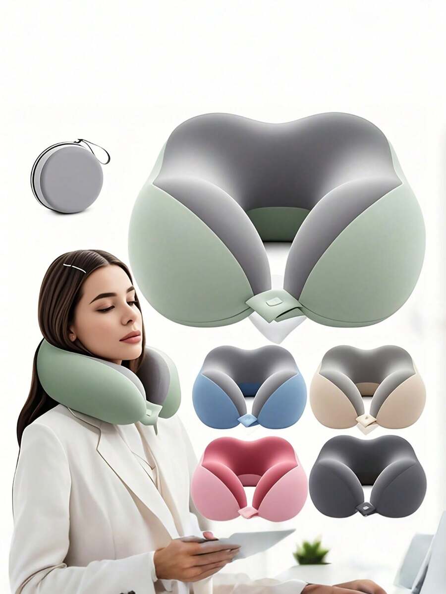 [2025 Hot New Style] U-Shaped Memory Foam Neck Pillow With Storage Box, Portable Travel Nap Pillow, Slow Rebound Neck Pillow, Office Lunch Break Artifact, Airplane Travel Cervical Pillow, Detachable And Machine Washable, With Storage Bag, Cervical Support Travel Essentials Travel Accessories Vacation Summer Holiday Back To School
