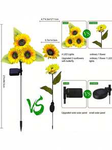 2 Sets 6 Pieces Solar Sunflower Lamp, Upgraded LED Solar Powered Garden Post Light, 3 Sunflower Decor, Waterproof Outdoor Landscape Lighting For Garden, Courtyard, Backyard And Lawn - Multicolor - View 3
