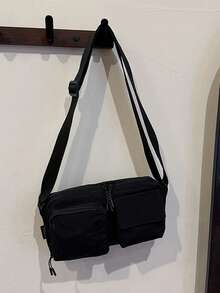 Unisex Large Capacity Multi-Pocket Shoulder Bag, Men's Messenger Bag, Women's Crossbody Bag, Nylon, Solid Color, Sling Bag, Washed Canvas Crossbody Bags - Multicolor - View 7