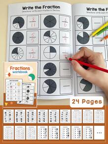 Cuaderno de ejercicios básicos de fracciones para niños, educación preescolar para aprender sobre fracciones de manera interesante, desde lo superficial hasta lo profundo. Incluye pared de fracciones, gráfico de fracciones, eje de fracciones, comparación de tamaño de fracciones, diversos formularios de comprensión de fracciones, ejercicios de suma y resta de fracciones. Es una excelente herramienta de aprendizaje de matemáticas para niños, para aprendizaje familiar, práctica escolar, ocio al aire libre y regalo para niños. Día de la Madre
