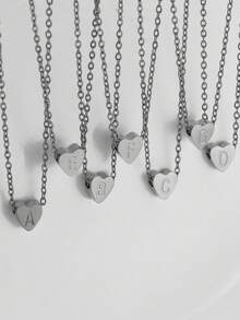 1pc Fashion Heart A-Z Initial Necklace Women Simple Stainless Steel Link Chain Necklace For Women Pendant Fashionable Jewelry Gift - Heart Letters - View 9