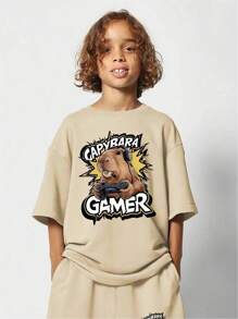 Chłopięcy T-shirt z krótkim rękawem i spodenkami z nadrukiem Capybara Pattern