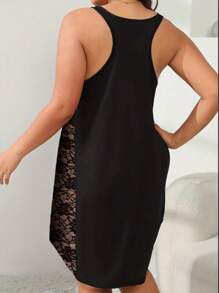 Plus Size Women Summer Casual Sleepwear Lace Round Neck Sexy Backless Camisole Nightgown, Vacation