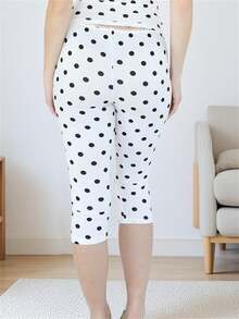 Women Dot Print Capris Lace Trim Low Rise Leggings Slim Fit Cropped Pants For Summer