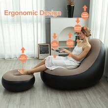 LIPETY Portable Inflatable Lounge Chair Sofa Bed With Removable Footrest - Foldable PVC Recliner For Indoor & Outdoor Use, Ergonomic Design For Relaxation, Compact & Lightweight, Smooth Texture Finish, Perfect For Camping, Beach, And Home Comfort - Black - View 8