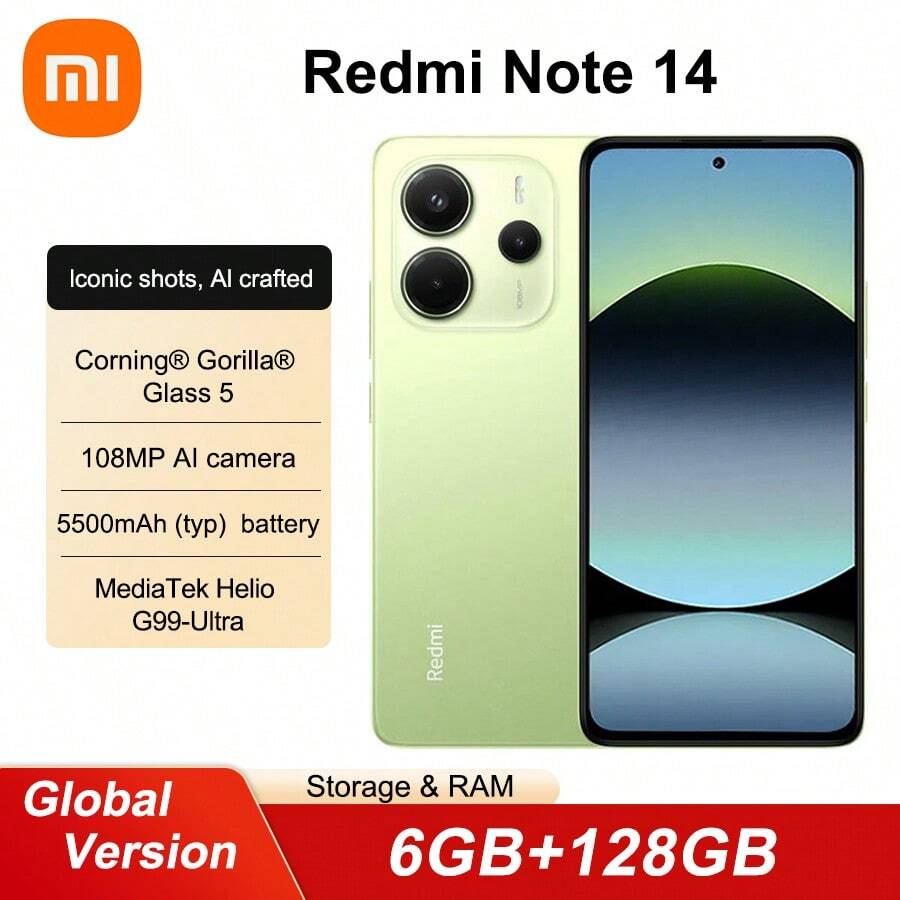 Xiaomi Redmi Note 14 Global Version Smartfon 6+128 GB ROM MediaTek Helio G99-Ultra 108 MP Aparat 6,67" AMOLED 5500 mAh - Zielony - Zobacz 1