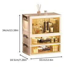 CASEGRACE 1pc Foldable Cosmetic Storage Cabinet - Large-Capacity Transparent File Storage Box, Large Drawer Unit, Suitable For Storing Cosmetics, Skincare Products, Documents, And Books