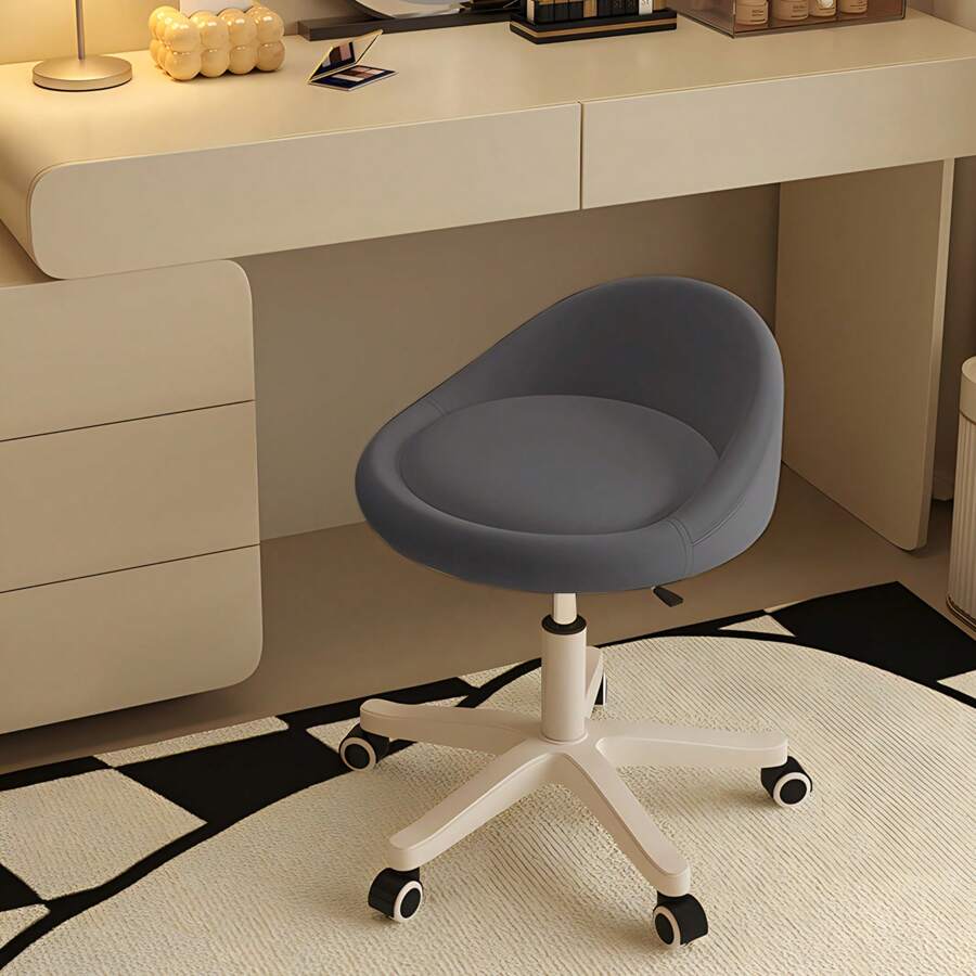 Compact Adjustable Stool With Low Backrest, Casters, Powder PU Leather, Counter Chair, Hairdresser Chair, Seat Diameter 38cm