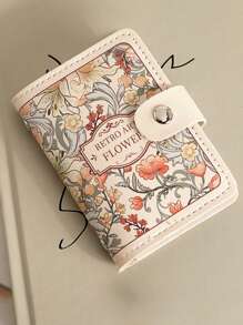 1pc Floral Painting Pattern Card Holder Wallet For Women, Vintage Style, Large Capacity, ID & Credit Card Slots
